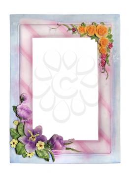 Plaster frame for photo with flowers isolated on a white background