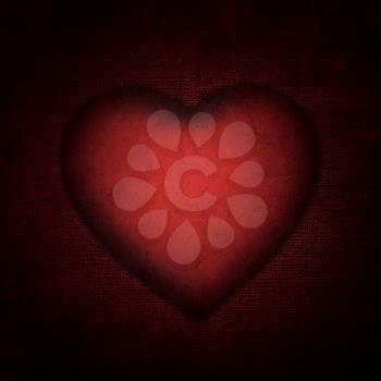 red paper heart on the fabric. light effect