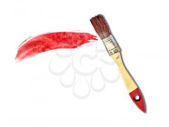 dab of red paint and a brush on a white background