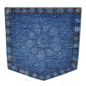 Simple blue jeans pocket isolated on white background