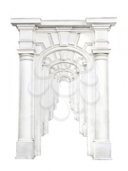 Antique stone arch enfilade isolated on white background