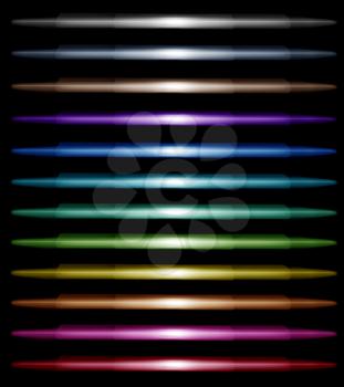 Set of multi-colored bright neon lines on black