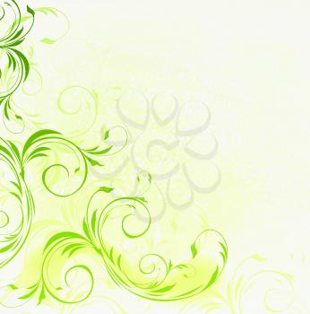 Royalty Free Clipart Image of a Green Background With Flourishes