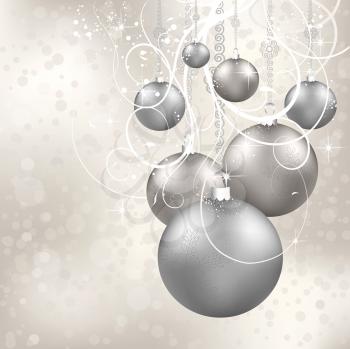 Royalty Free Clipart Image of Silvery Christmas Balls on a Background