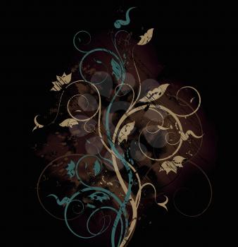 Royalty Free Clipart Image of a Dark Background With a Flourish Design