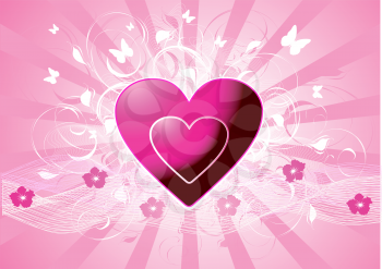 Royalty Free Clipart Image of a Heart With Butterflies and Flowers