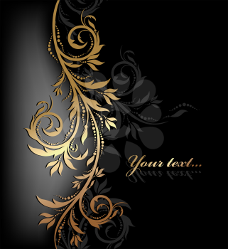 Royalty Free Clipart Image of a Black Background With a Gold Flourish and Space for Text