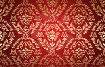 Vector decorative golden seamless floral ornament on a red background