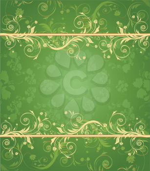Green and gold floral background for text with pattern