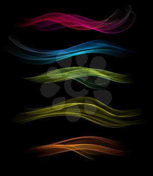 Set Of Abstract Waved Design On A Black Background