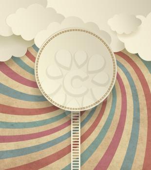 Vintage Background With Clouds And Colorful Striped Radiate Pattern