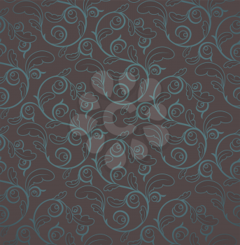 Vintage Brown And Blue Seamless Floral Pattern With Clipping Mask