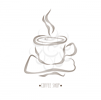 Hand drawn vector illustration of cup of hot coffee. Concept image of coffeehouse, restaurant, menu, cafe, coffee shop