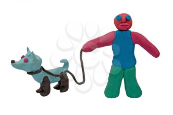 Royalty Free Photo of a Plasticine Man Walking a Dog