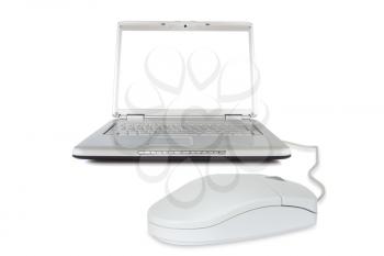 Computer technology. Laptop with mouse isolated on white background. 