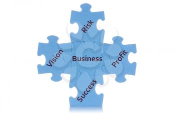 Pieces of jigsaw puzzle showing business content 