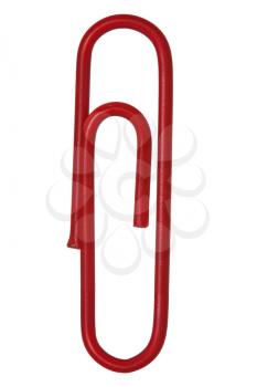 Red paper clip isolated on white background