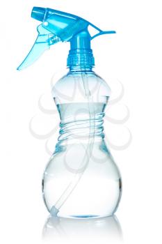 Blue plastic spray bottle isolated on white background 