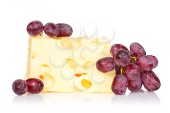 Bunch of grapes and cheese isolated on white background 