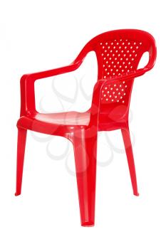 Red plastic chair isolated on a white background 