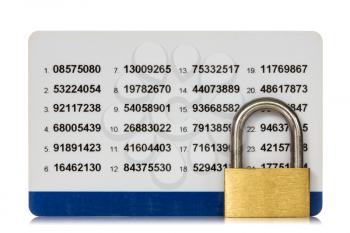 Secure of internet banking. Code card with lock isolated on white background