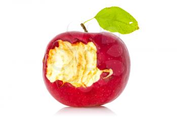 Bitten red apple on a white background 