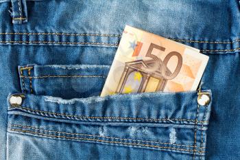 Brand new fifty euro in jeans pocket