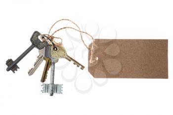 Bunch of keys with price tag, isolated on white background