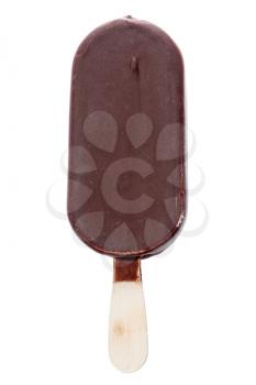 Ice cream covered with chocolate, isolated on white background