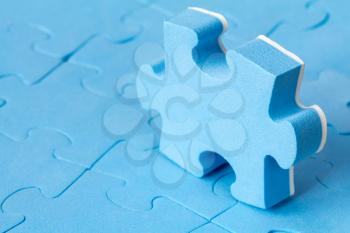 Blue jigsaw puzzle. Business connection, success and strategy concept.
