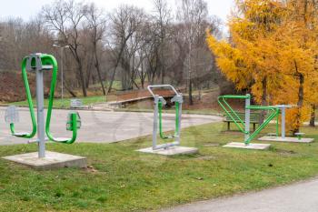 Outdoor fitness equipment in public park