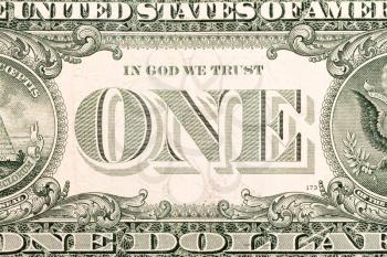 Reverse of US one dollar bill close-up macro