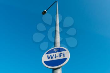 Wireless internet sign on the street lamppost 