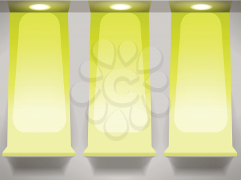Royalty Free Clipart Image of Lights Above Shelves 