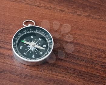 Compass on the wooden background
