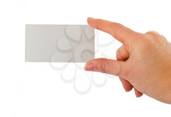 Female hand holding blank card