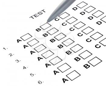 Examination test list with pen
