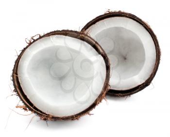 Two coconut parts isolated on white