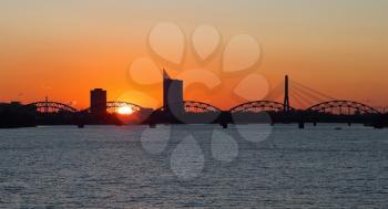 Sunset in the Riga city