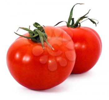 Two fresh tomatoes on white background