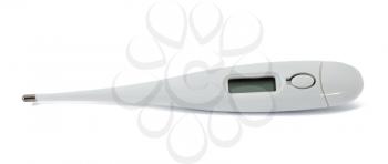 Electronic temperature meter on white background