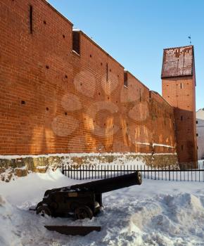 Cannon behind the medieval castle