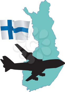 Royalty Free Clipart Image of a Plane Over Finland