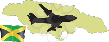 Royalty Free Clipart Image of a Plane Over Jamaica