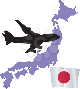Royalty Free Clipart Image of a Plane Over Japan