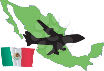 Royalty Free Clipart Image of a Plane Over Mexico