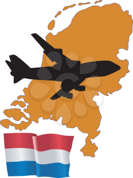 Royalty Free Clipart Image of a Plane Flying Over the Netherlands