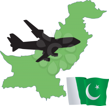 Royalty Free Clipart Image of a Plane Over Pakistan