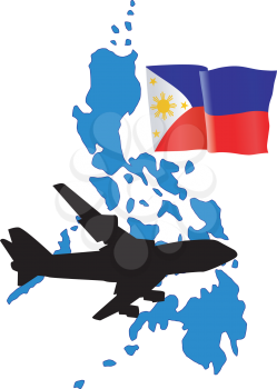 Royalty Free Clipart Image of a Plane Over the Philippines