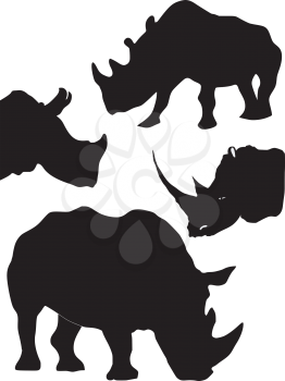 Royalty Free Clipart Image of a Set of Silhouette Rhinoceros